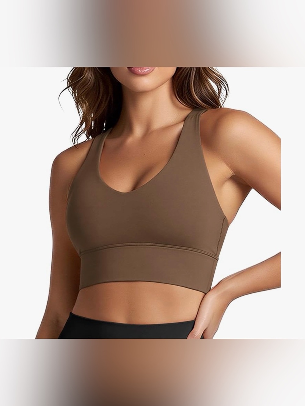 Seamless Support Scoop Neck Sports Bra - Brown